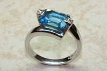 Load image into Gallery viewer, Natural Blue Topaz Ring and Natural Diamond ring. 9ct white gold.November birthstone,Sagittarius Zodiac stone.Statement Ring.