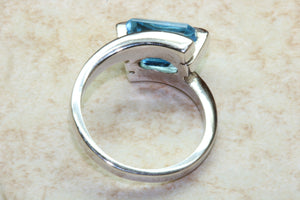 Natural Blue Topaz Ring and Natural Diamond ring. 9ct white gold.November birthstone,Sagittarius Zodiac stone.Statement Ring.