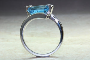 Natural Blue Topaz Ring and Natural Diamond ring. 9ct white gold.November birthstone,Sagittarius Zodiac stone.Statement Ring.