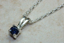 Load image into Gallery viewer, Natural Blue Sapphire Necklace.Sterling Silver Real 4.00 mm Round Sapphire Pendant and Chain.September birthstone,Taurus Zodiac Gemstone.