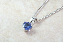 Load image into Gallery viewer, Natural Blue Sapphire Pendant Set in 18ct White Gold With Chain. Round 1.29ct Real Sapphire Pendant. September Birthstone,Taurus Zodiac.