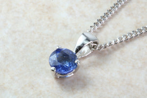 Natural Blue Sapphire Pendant Set in 18ct White Gold With Chain. Round 1.29ct Real Sapphire Pendant. September Birthstone,Taurus Zodiac.