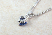 Load image into Gallery viewer, Natural Blue Sapphire Pendant Set in 18ct White Gold With Chain. Round 1.29ct Real Sapphire Pendant. September Birthstone,Taurus Zodiac.