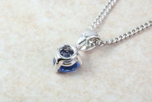 Load image into Gallery viewer, Natural Blue Sapphire Pendant Set in 18ct White Gold With Chain. Round 1.29ct Real Sapphire Pendant. September Birthstone,Taurus Zodiac.