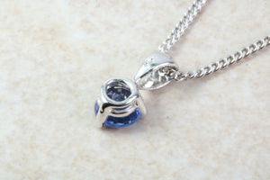 Natural Blue Sapphire Pendant Set in 18ct White Gold With Chain. Round 1.29ct Real Sapphire Pendant. September Birthstone,Taurus Zodiac.