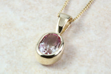 Load image into Gallery viewer, 9ct Yellow Gold Pink Topaz Necklace.Natural Oval Topaz Pendant and Chain.November birthstone.Sagittarius zodiac Gem.16th,18th,21st Gift