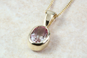 9ct Yellow Gold Pink Topaz Necklace.Natural Oval Topaz Pendant and Chain.November birthstone.Sagittarius zodiac Gem.16th,18th,21st Gift