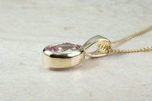 Load image into Gallery viewer, 9ct Yellow Gold Pink Topaz Necklace.Natural Oval Topaz Pendant and Chain.November birthstone.Sagittarius zodiac Gem.16th,18th,21st Gift