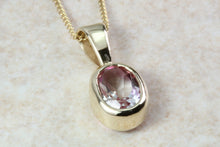 Load image into Gallery viewer, 9ct Yellow Gold Pink Topaz Necklace.Natural Oval Topaz Pendant and Chain.November birthstone.Sagittarius zodiac Gem.16th,18th,21st Gift