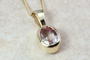9ct Yellow Gold Pink Topaz Necklace.Natural Oval Topaz Pendant and Chain.November birthstone.Sagittarius zodiac Gem.16th,18th,21st Gift