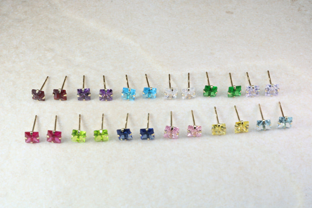Set of Twelve 9ct Gold Birthstone Stud Ear Rings. Complete set of twelve,from Months January through December Birthstone Studs. Ideal Gift.