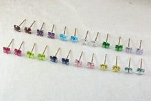 Load image into Gallery viewer, Set of Twelve 9ct Gold Birthstone Stud Ear Rings. Complete set of twelve,from Months January through December Birthstone Studs. Ideal Gift.