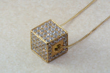 Load image into Gallery viewer, 18ct Yellow gold Cube Pendant fully Set on all sides with Diamond White Cubic Zirconia. Perfect Christmas,Birthday,Anniversary Present.