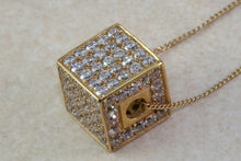 Load image into Gallery viewer, 18ct Yellow gold Cube Pendant fully Set on all sides with Diamond White Cubic Zirconia. Perfect Christmas,Birthday,Anniversary Present.