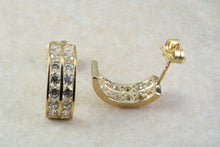 Load image into Gallery viewer, 9ct Gold 2 Row Half Hoop C Z Ear Rings, Christmas Ear Rings,Festive Gold Ear Rings.Ideal Christmas,Birthday,Anniversary or Graduation Gift.