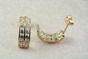 9ct Gold 2 Row Half Hoop C Z Ear Rings, Christmas Ear Rings,Festive Gold Ear Rings.Ideal Christmas,Birthday,Anniversary or Graduation Gift.