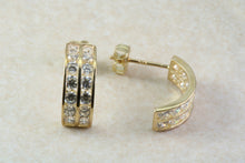 Load image into Gallery viewer, 9ct Gold 2 Row Half Hoop C Z Ear Rings, Christmas Ear Rings,Festive Gold Ear Rings.Ideal Christmas,Birthday,Anniversary or Graduation Gift.