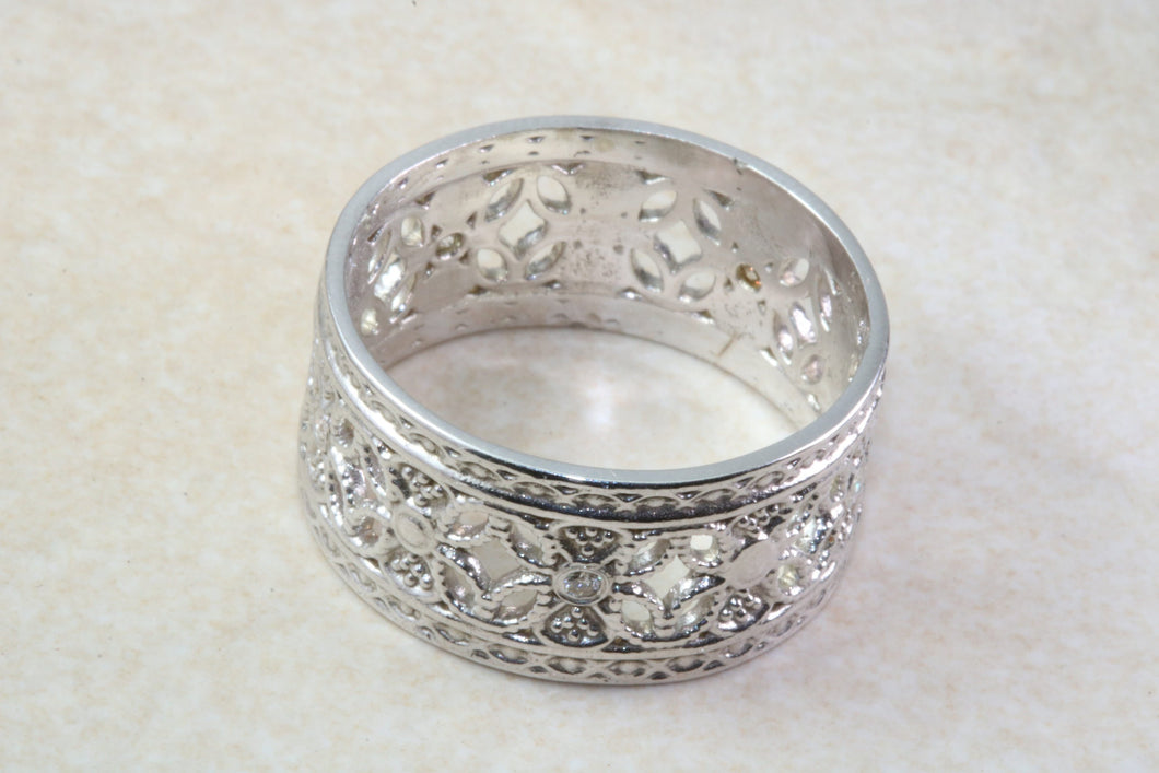 Ladies White Gold Diamond Thumb Ring. 9ct White Diamond Dress Ring. 10mm wide Diamond Ring.Statement.Ideal Present Solution For Any Occasion