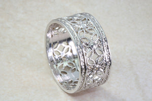 Ladies White Gold Diamond Thumb Ring. 9ct White Diamond Dress Ring. 10mm wide Diamond Ring.Statement.Ideal Present Solution For Any Occasion