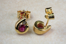 Load image into Gallery viewer, Natural Burmese Ruby Stud Earrings. 18ct Yellow Gold Burma Rubies and Natural Diamonds Set Earrings. Ruby Anniversary Or Christmas Gift