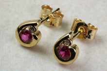 Load image into Gallery viewer, Natural Burmese Ruby Stud Earrings. 18ct Yellow Gold Burma Rubies and Natural Diamonds Set Earrings. Ruby Anniversary Or Christmas Gift