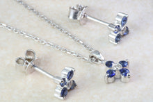 Load image into Gallery viewer, Natural Blue Sapphire and Natural Diamonds Earrings and Pendant Set. 18ct Gold White.Sapphire and Diamonds Complete Set with 18ct Gold Chain