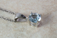 Load image into Gallery viewer, Natural Aquamarine Solitaire Pendant Set in 18ct White Gold With Chain. Round 0.85ct Real Aquamarine Pendant.March Birthstone,Scorpio Zodiac
