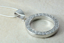 Load image into Gallery viewer, Sterling Silver necklace. C Z set pendant and slinky 16 inch long silver chain.Perfect gift for Christmas,birthday,anniversary or graduation