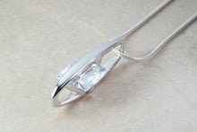 Load image into Gallery viewer, Silver Contemporary necklace. C Z set pendant and 16 inch long silver chain.Perfect gift for Christmas,birthday,anniversary or graduation