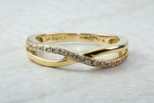Load image into Gallery viewer, Natural Diamond Cross Over Ring. 18ct Yellow Gold and Round Diamond Set Band. Perfect Gift for any Celebration.