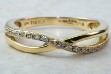 Load image into Gallery viewer, Natural Diamond Cross Over Ring. 18ct Yellow Gold and Round Diamond Set Band. Perfect Gift for any Celebration.