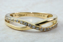 Load image into Gallery viewer, Natural Diamond Cross Over Ring. 18ct Yellow Gold and Round Diamond Set Band. Perfect Gift for any Celebration.