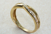 Load image into Gallery viewer, Natural Diamond Cross Over Ring. 18ct Yellow Gold and Round Diamond Set Band. Perfect Gift for any Celebration.
