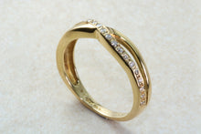 Load image into Gallery viewer, Natural Diamond Cross Over Ring. 18ct Yellow Gold and Round Diamond Set Band. Perfect Gift for any Celebration.