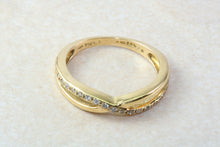 Load image into Gallery viewer, Natural Diamond Cross Over Ring. 18ct Yellow Gold and Round Diamond Set Band. Perfect Gift for any Celebration.