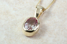 Load image into Gallery viewer, 9ct Yellow Gold Pink Topaz Necklace.Natural Oval Topaz Pendant and Chain.November birthstone.Sagittarius zodiac Gem.16th,18th,21st Gift