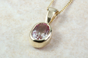 9ct Yellow Gold Pink Topaz Necklace.Natural Oval Topaz Pendant and Chain.November birthstone.Sagittarius zodiac Gem.16th,18th,21st Gift