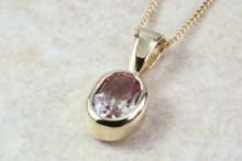 Load image into Gallery viewer, 9ct Yellow Gold Pink Topaz Necklace.Natural Oval Topaz Pendant and Chain.November birthstone.Sagittarius zodiac Gem.16th,18th,21st Gift