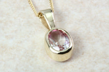Load image into Gallery viewer, 9ct Yellow Gold Pink Topaz Necklace.Natural Oval Topaz Pendant and Chain.November birthstone.Sagittarius zodiac Gem.16th,18th,21st Gift