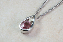 Load image into Gallery viewer, Half carat Round Cut Pink Topaz set White Gold Necklace