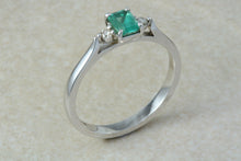 Load image into Gallery viewer, Natural Emerald and Diamond Trilogy Ring. 9ct White Gold Engagement Ring.Emerald Diamond Promise Ring.Birthday or Anniversary Gift