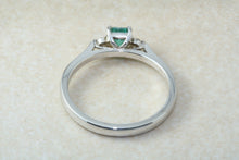 Load image into Gallery viewer, Natural Emerald and Diamond Trilogy Ring. 9ct White Gold Engagement Ring.Emerald Diamond Promise Ring.Birthday or Anniversary Gift