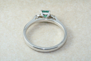 Natural Emerald and Diamond Trilogy Ring. 9ct White Gold Engagement Ring.Emerald Diamond Promise Ring.Birthday or Anniversary Gift