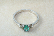 Load image into Gallery viewer, Natural Emerald and Diamond Trilogy Ring. 9ct White Gold Engagement Ring.Emerald Diamond Promise Ring.Birthday or Anniversary Gift