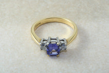 Load image into Gallery viewer, Natural AAA Grade Tanzanite and Diamond Trilogy Ring. 18ct Yellow and White Gold Engagement Ring. Promise Ring.Birthday or Anniversary Gift