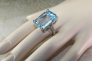 Very Very Large 50 carat Natural Blue Topaz and Diamond set White Gold Ring