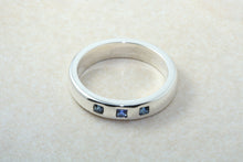 Load image into Gallery viewer, Natural Blue Sapphire Band, Silver Heavy Ring. 3 x Real Blue Square Cut Sapphires. Perfect Birthday,Anniversary,Graduation Gift Idea.