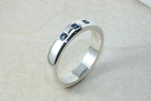 Load image into Gallery viewer, Natural Blue Sapphire Band, Silver Heavy Ring. 3 x Real Blue Square Cut Sapphires. Perfect Birthday,Anniversary,Graduation Gift Idea.