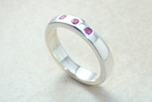 Load image into Gallery viewer, Natural Ruby Band, Silver Heavy Ring. 3 X Round Rubies. July Birthstone Gift. Perfect Birthday,Anniversary,Graduation Gift Idea.