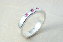 Load image into Gallery viewer, Natural Ruby Band, Silver Heavy Ring. 3 X Round Rubies. July Birthstone Gift. Perfect Birthday,Anniversary,Graduation Gift Idea.